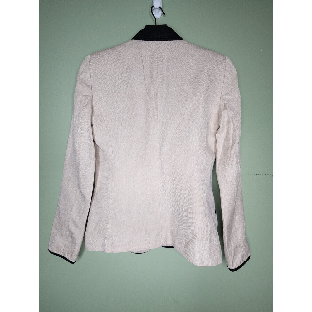 Mango MNG Suit Jacket Blazer 4 Beige Black Linen Blend Herringbone Work Career - Picture 6 of 11